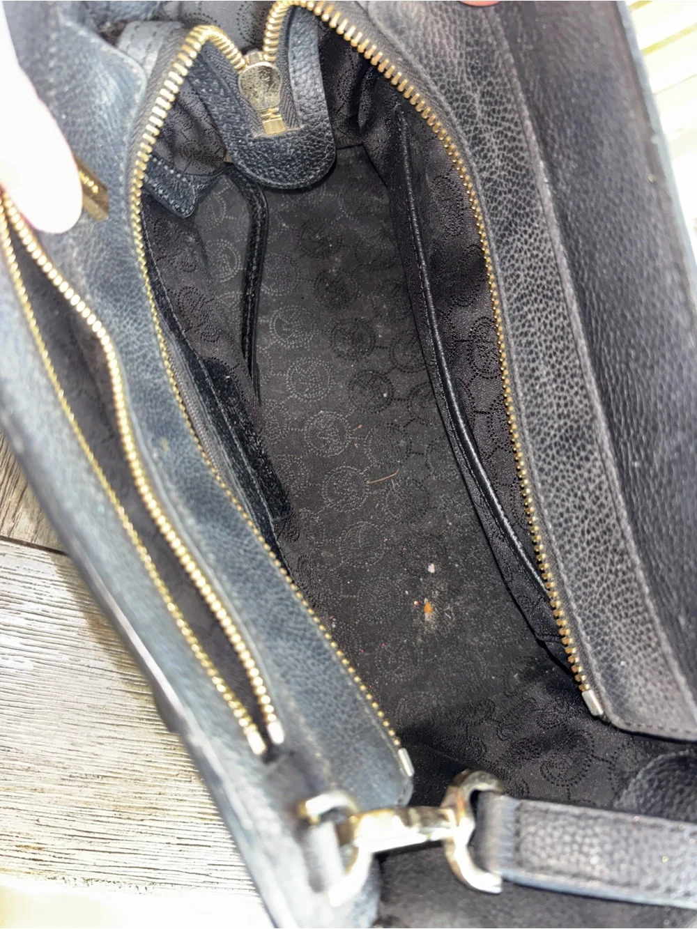 Michael Kors Black Pebbled Leather Satchel Crossbody Bag Gold Hardware